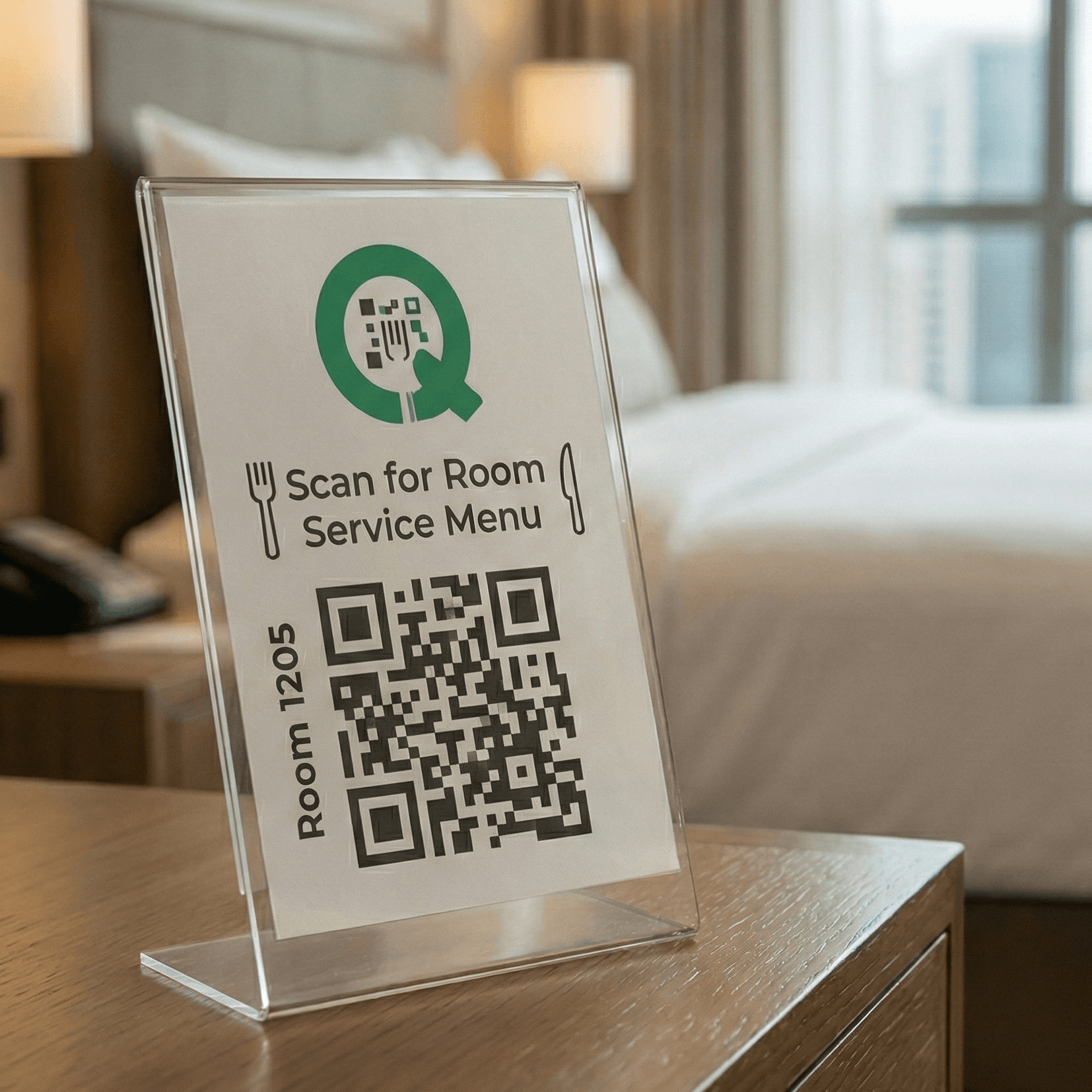 QR code on hotel room table